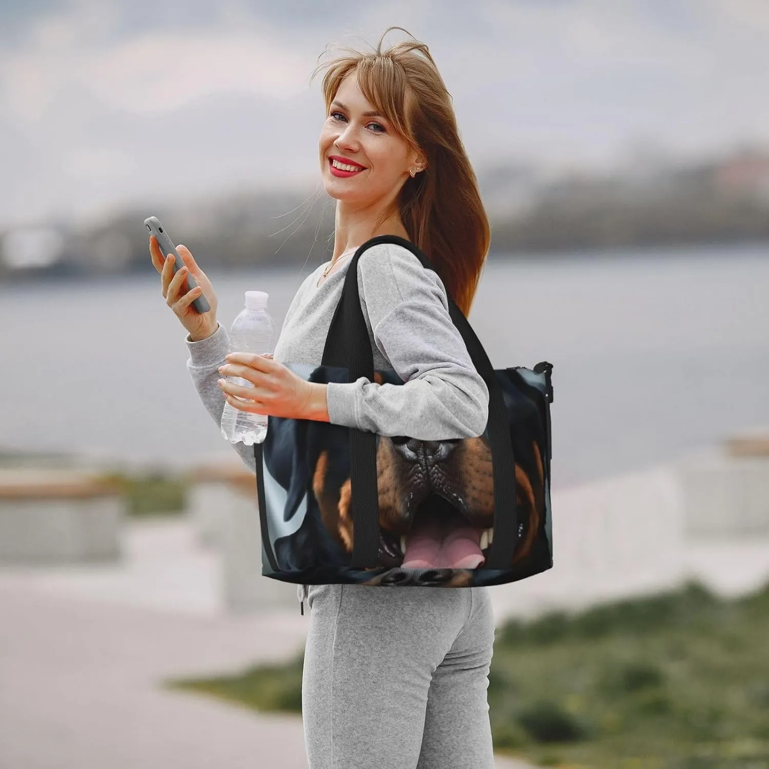 Sports Gym Bag for Women Men Travel Duffel Bag Tote Rottweiler dogs tongue head Weekender Bag Canvas Carry on Overnight Bag for Travel Swimming Fitness Workout Sports Duffle Bag
