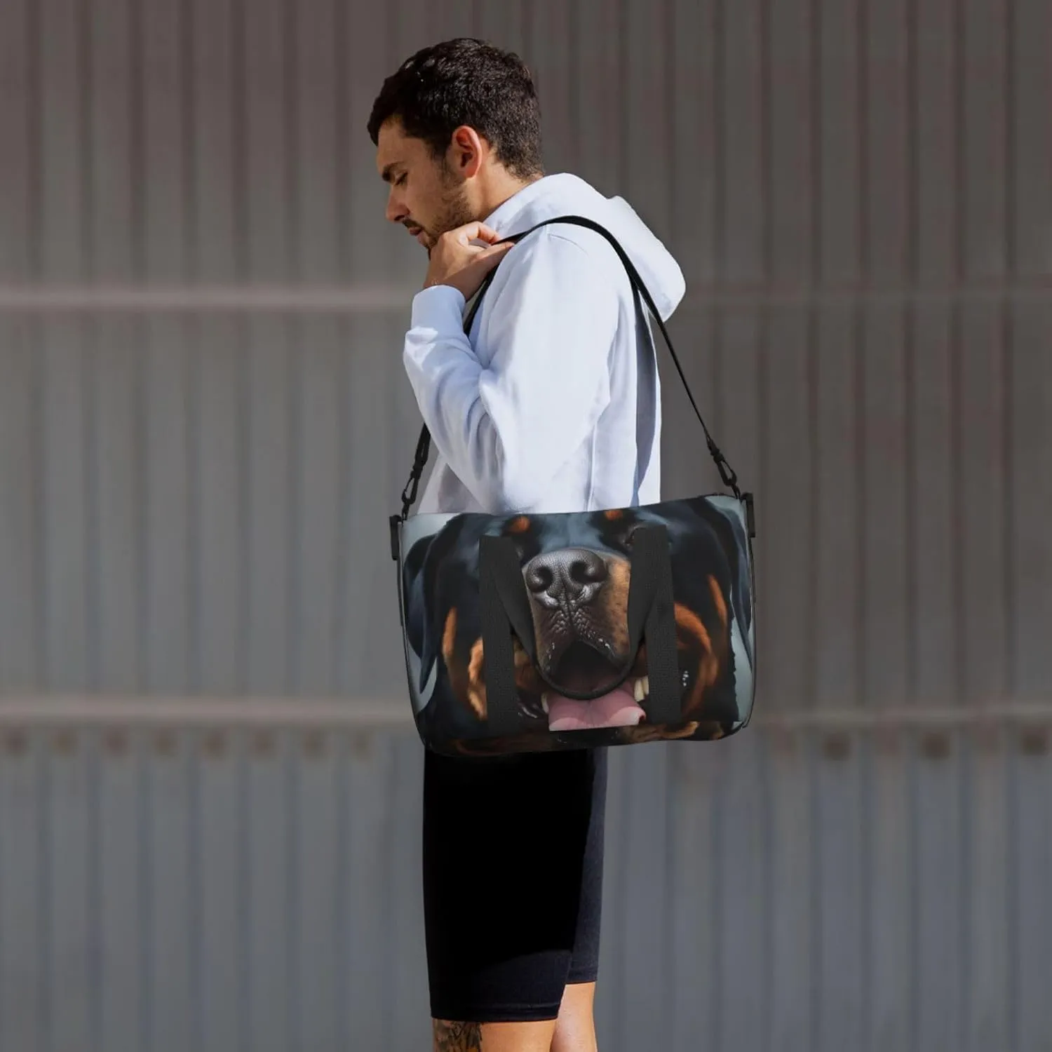 Sports Gym Bag for Women Men Travel Duffel Bag Tote Rottweiler dogs tongue head Weekender Bag Canvas Carry on Overnight Bag for Travel Swimming Fitness Workout Sports Duffle Bag