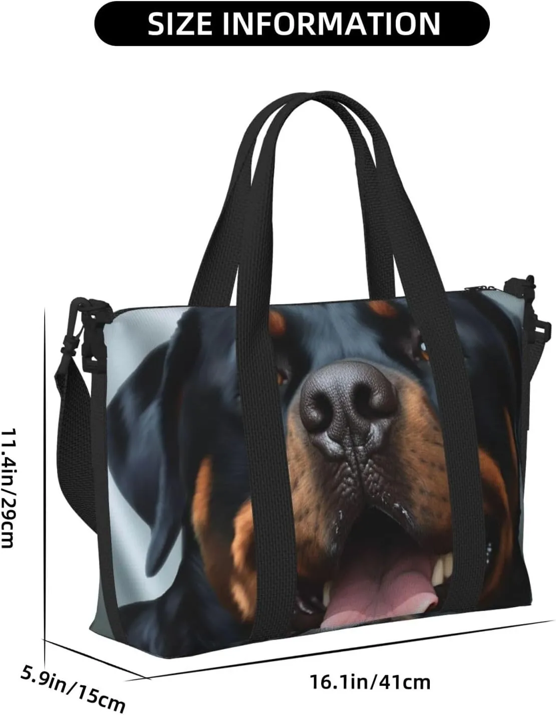 Sports Gym Bag for Women Men Travel Duffel Bag Tote Rottweiler dogs tongue head Weekender Bag Canvas Carry on Overnight Bag for Travel Swimming Fitness Workout Sports Duffle Bag