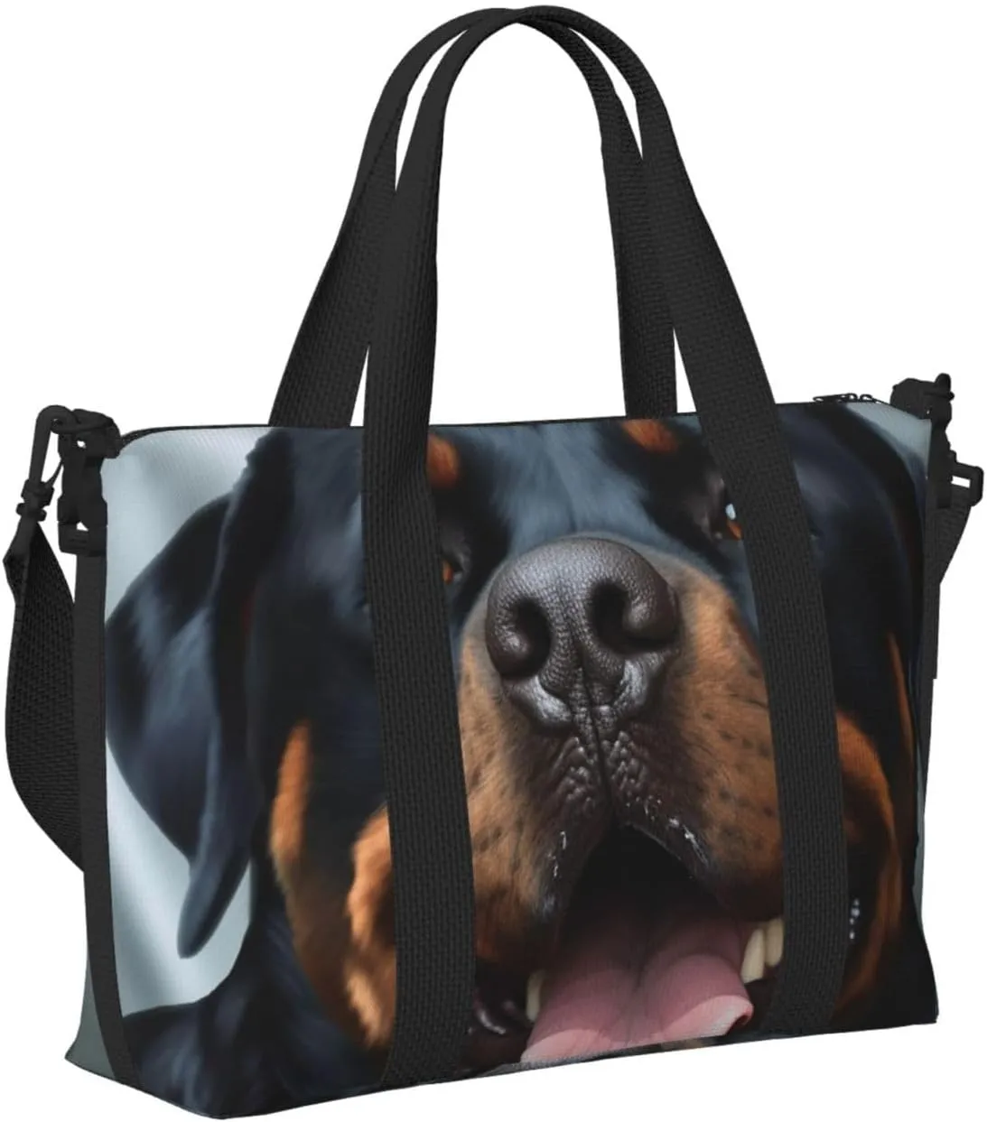 Sports Gym Bag for Women Men Travel Duffel Bag Tote Rottweiler dogs tongue head Weekender Bag Canvas Carry on Overnight Bag for Travel Swimming Fitness Workout Sports Duffle Bag