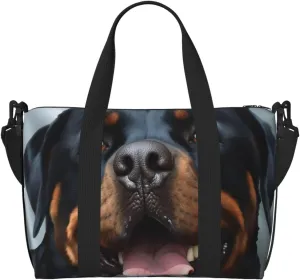 Sports Gym Bag for Women Men Travel Duffel Bag Tote Rottweiler dogs tongue head Weekender Bag Canvas Carry on Overnight Bag for Travel Swimming Fitness Workout Sports Duffle Bag