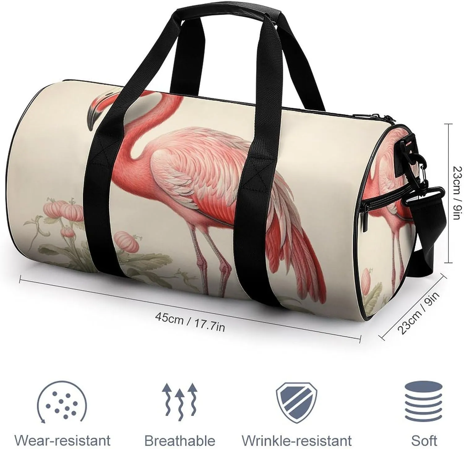 Sports Gym Bag for Women Men Travel Duffel Bag Tote Weekender Bag Art Flamingo Carry on Overnight Bag for Travel Swimming Fitness Workout Sports Duffle Bag