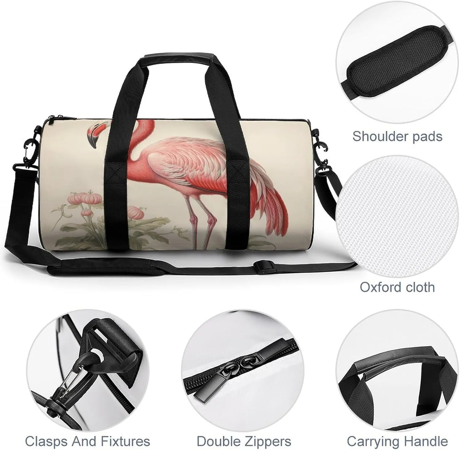 Sports Gym Bag for Women Men Travel Duffel Bag Tote Weekender Bag Art Flamingo Carry on Overnight Bag for Travel Swimming Fitness Workout Sports Duffle Bag