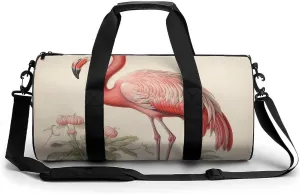 Sports Gym Bag for Women Men Travel Duffel Bag Tote Weekender Bag Art Flamingo Carry on Overnight Bag for Travel Swimming Fitness Workout Sports Duffle Bag