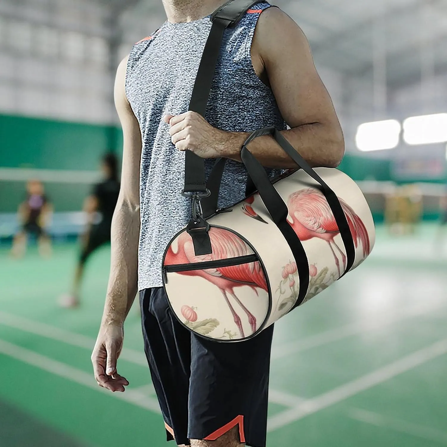 Sports Gym Bag for Women Men Travel Duffel Bag Tote Weekender Bag Art Flamingo Carry on Overnight Bag for Travel Swimming Fitness Workout Sports Duffle Bag