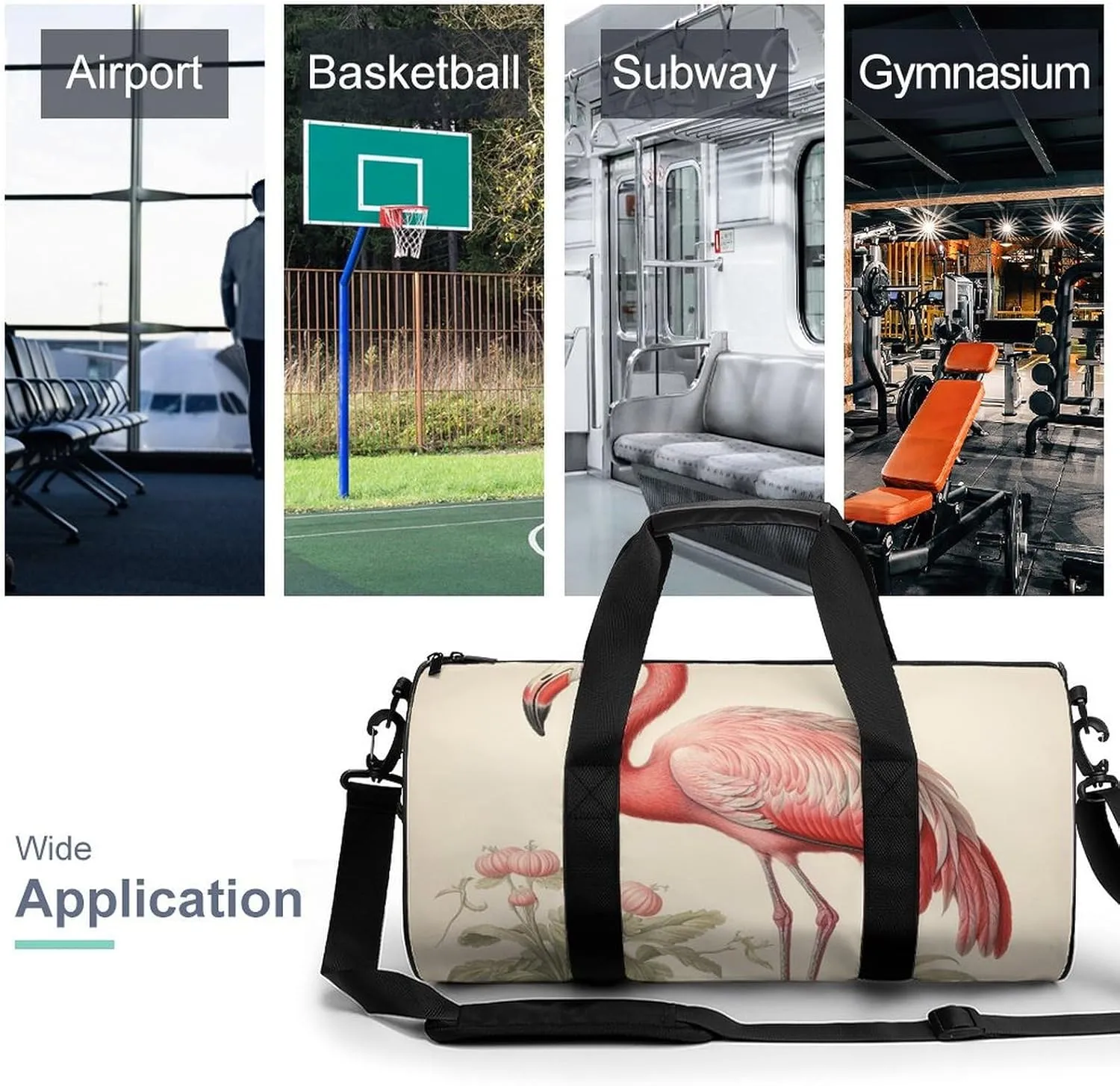 Sports Gym Bag for Women Men Travel Duffel Bag Tote Weekender Bag Art Flamingo Carry on Overnight Bag for Travel Swimming Fitness Workout Sports Duffle Bag
