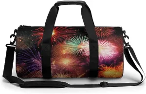 Sports Gym Bag for Women Men Travel Duffel Bag Tote Weekender Bag Beautiful Fireworks Carry on Overnight Bag for Travel Swimming Fitness Workout Sports Duffle Bag