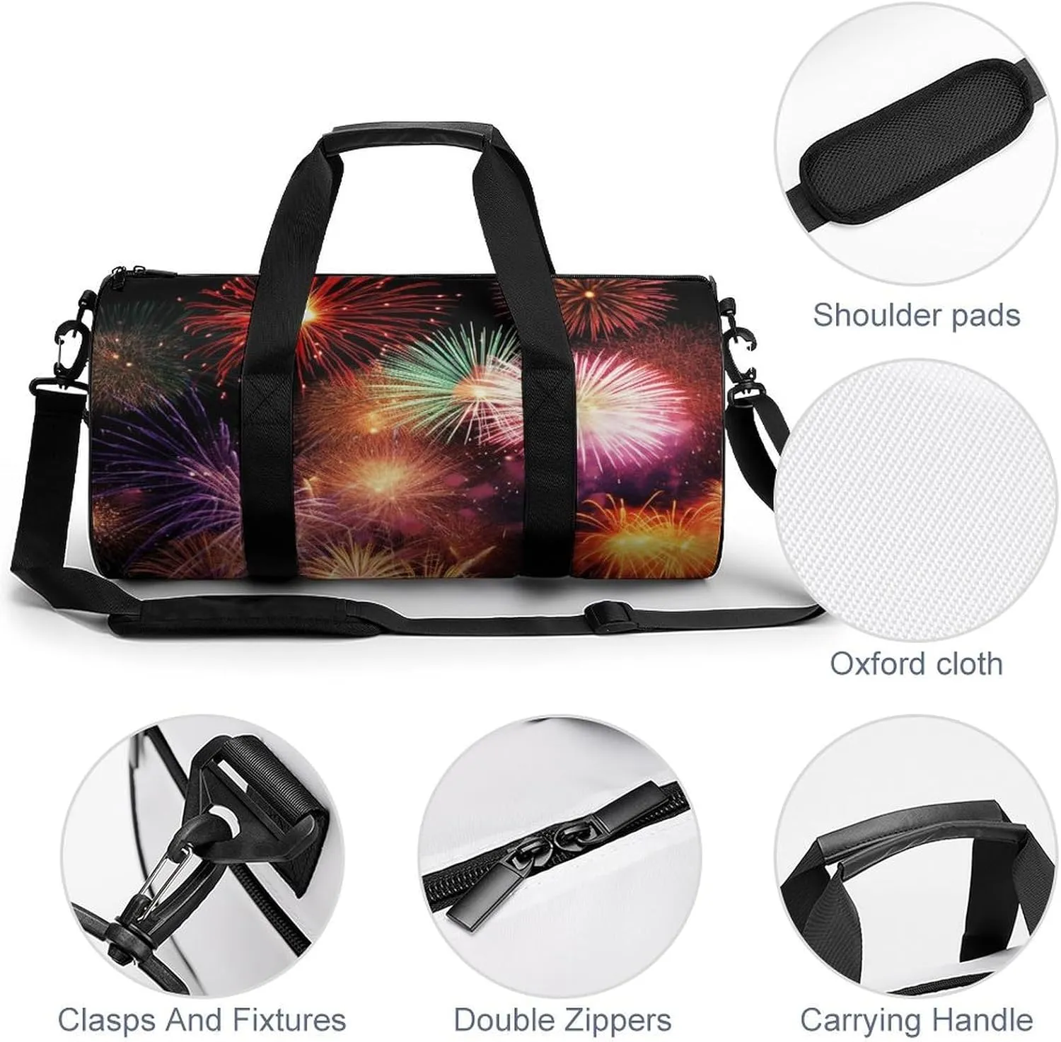 Sports Gym Bag for Women Men Travel Duffel Bag Tote Weekender Bag Beautiful Fireworks Carry on Overnight Bag for Travel Swimming Fitness Workout Sports Duffle Bag