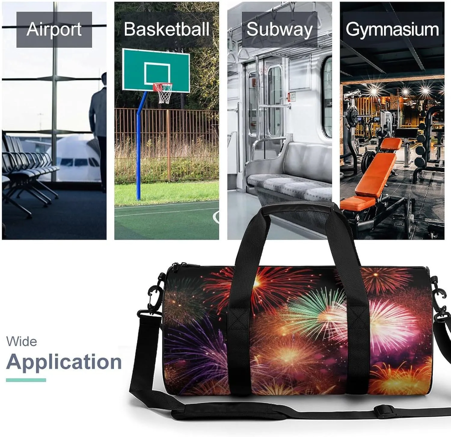 Sports Gym Bag for Women Men Travel Duffel Bag Tote Weekender Bag Beautiful Fireworks Carry on Overnight Bag for Travel Swimming Fitness Workout Sports Duffle Bag