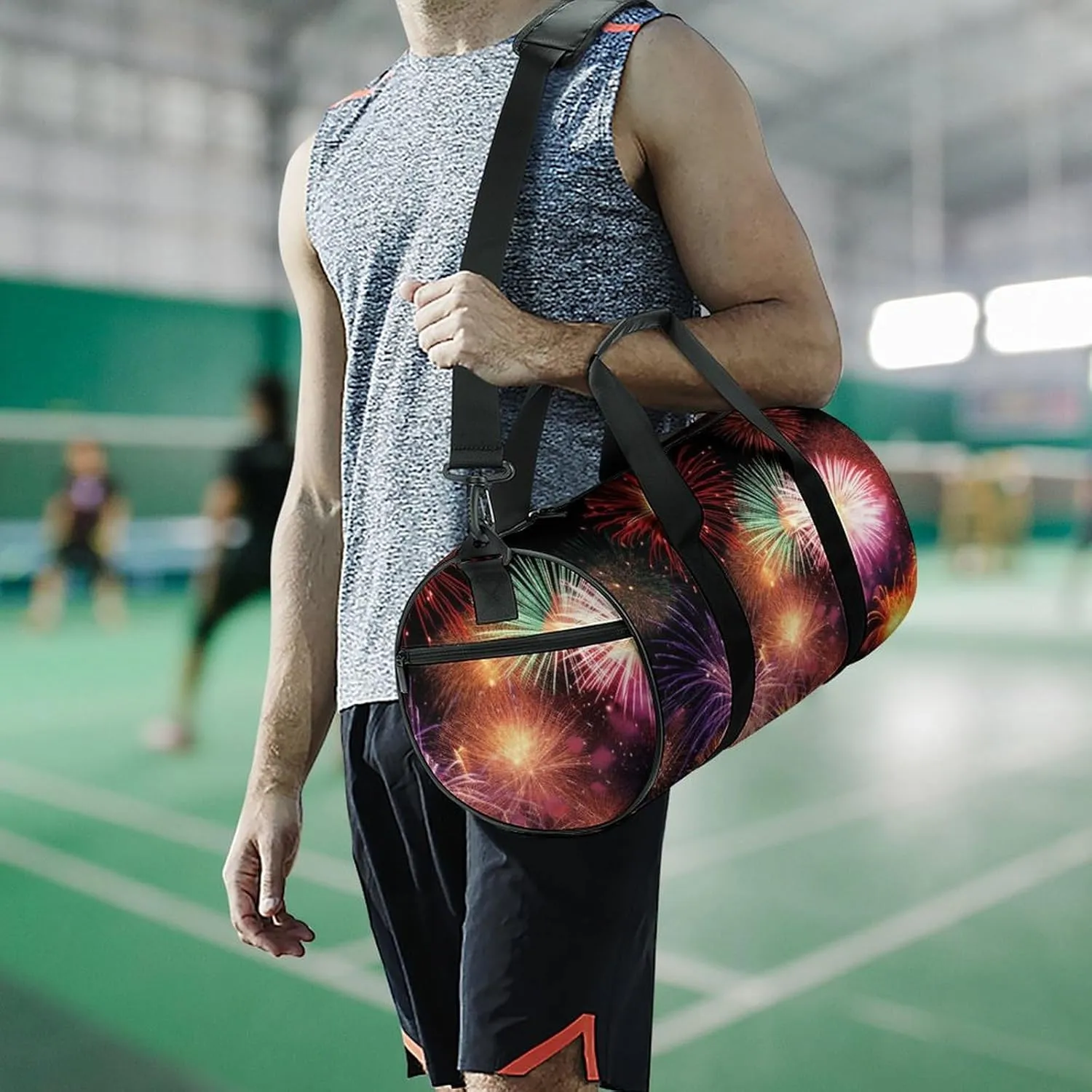 Sports Gym Bag for Women Men Travel Duffel Bag Tote Weekender Bag Beautiful Fireworks Carry on Overnight Bag for Travel Swimming Fitness Workout Sports Duffle Bag
