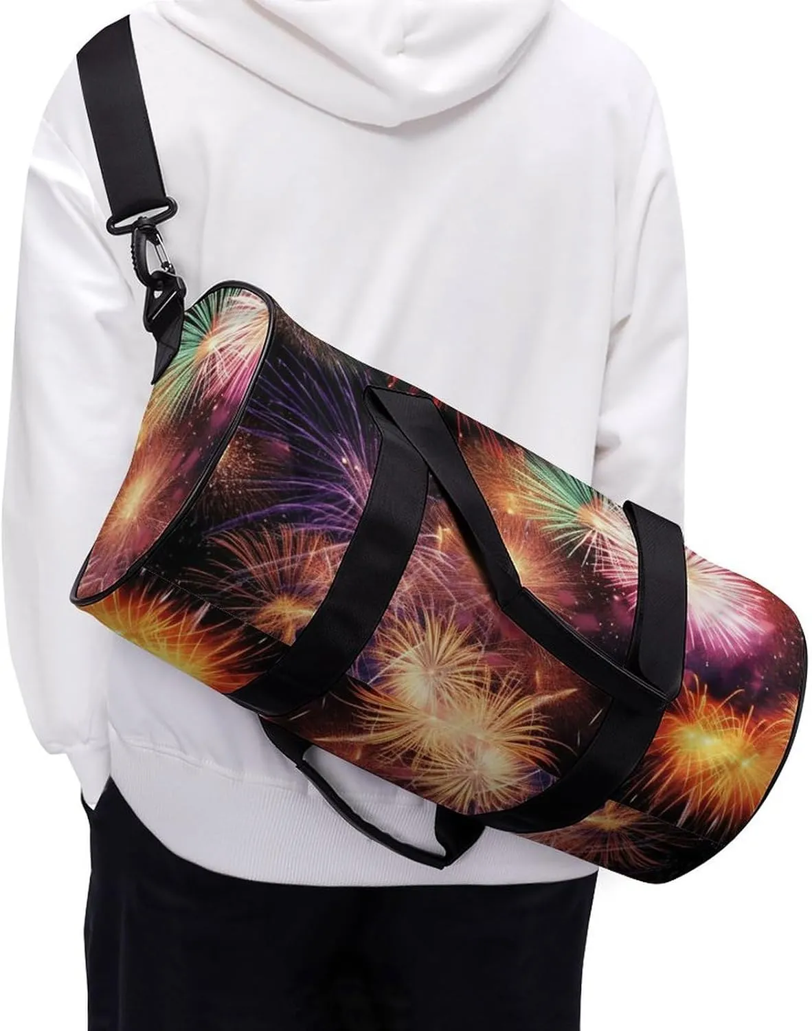 Sports Gym Bag for Women Men Travel Duffel Bag Tote Weekender Bag Beautiful Fireworks Carry on Overnight Bag for Travel Swimming Fitness Workout Sports Duffle Bag