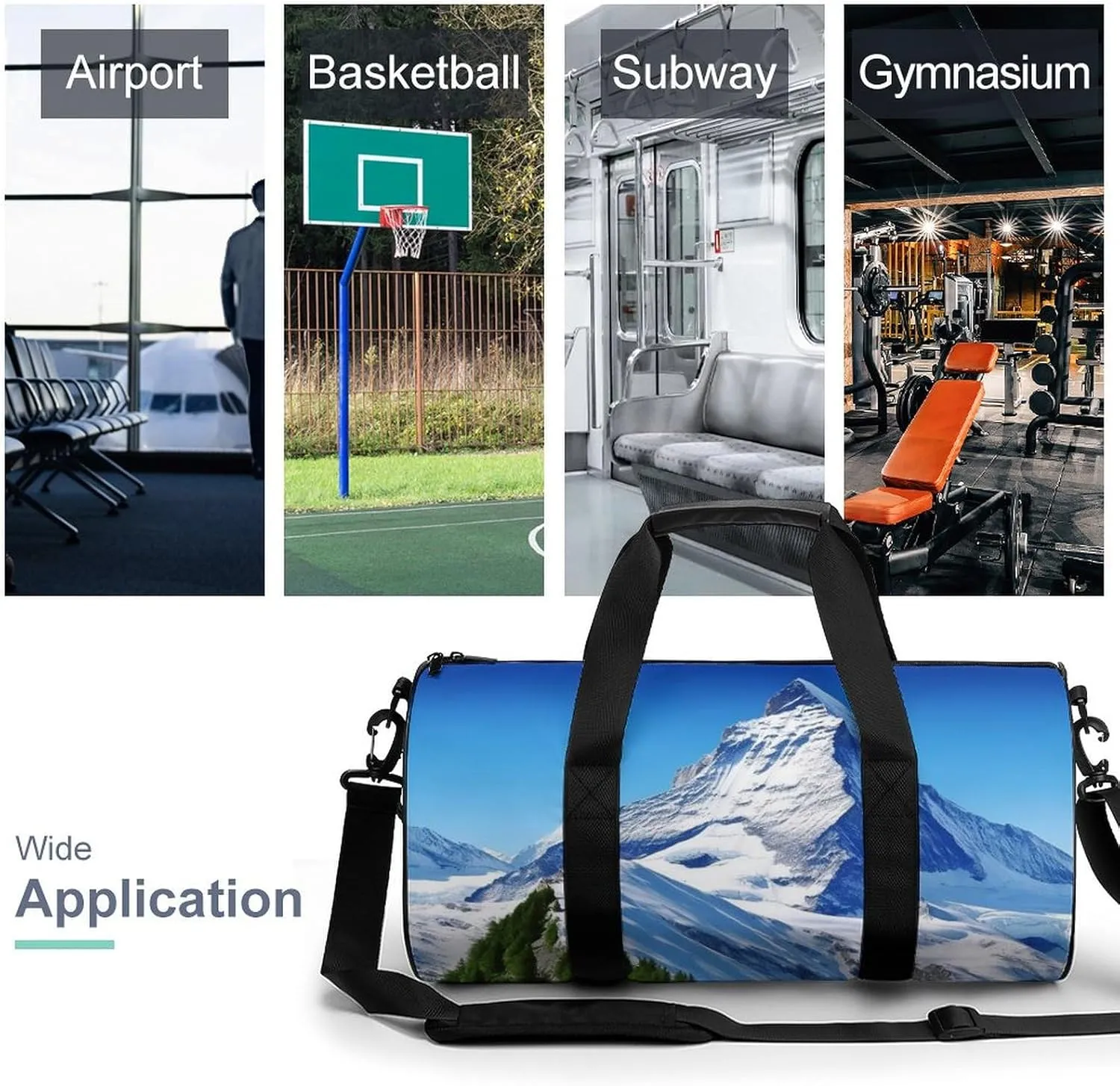 Sports Gym Bag for Women Men Travel Duffel Bag Tote Weekender Bag Beautiful Snow Mountain2 Carry on Overnight Bag for Travel Swimming Fitness Workout Sports Duffle Bag