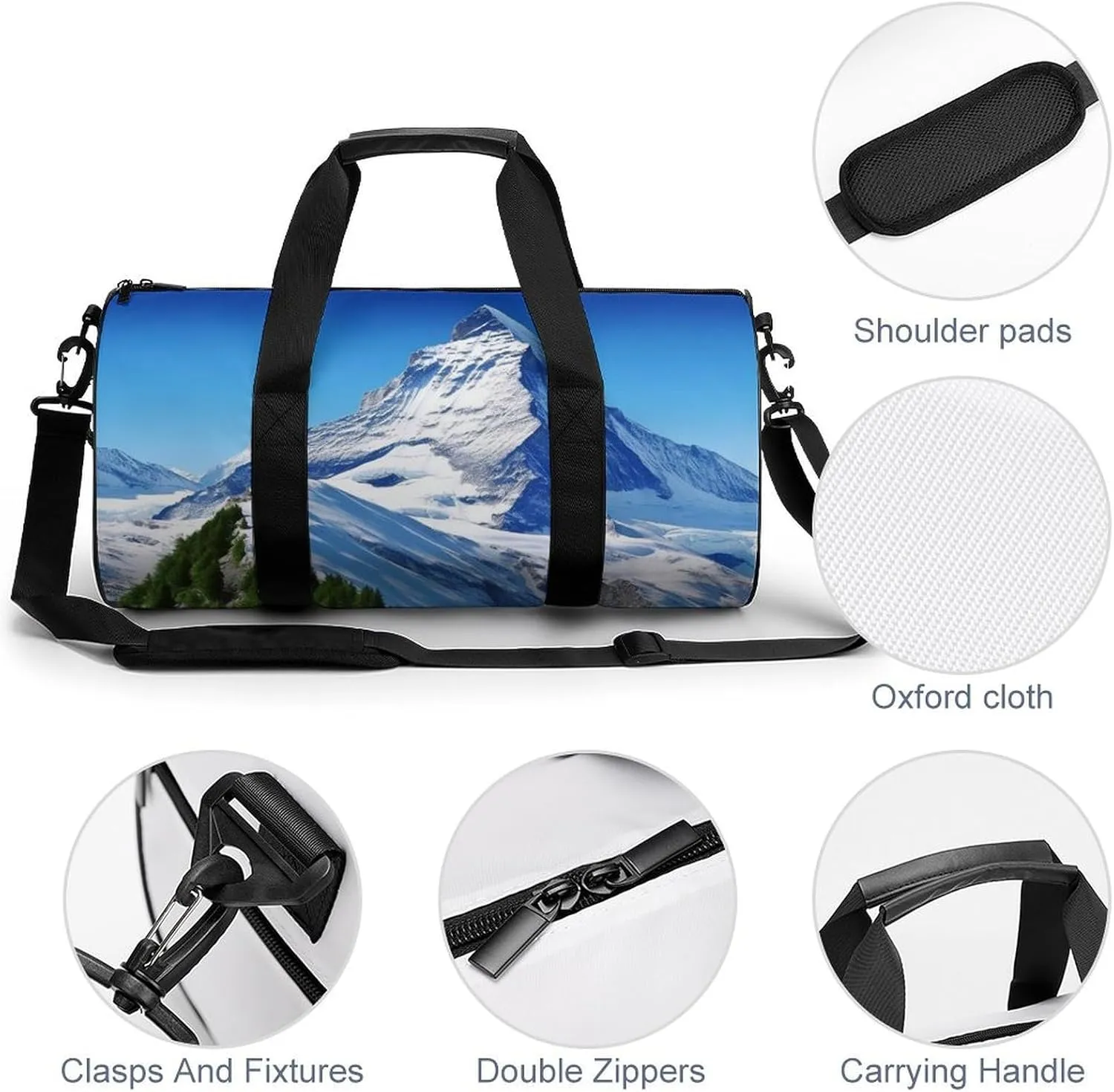 Sports Gym Bag for Women Men Travel Duffel Bag Tote Weekender Bag Beautiful Snow Mountain2 Carry on Overnight Bag for Travel Swimming Fitness Workout Sports Duffle Bag