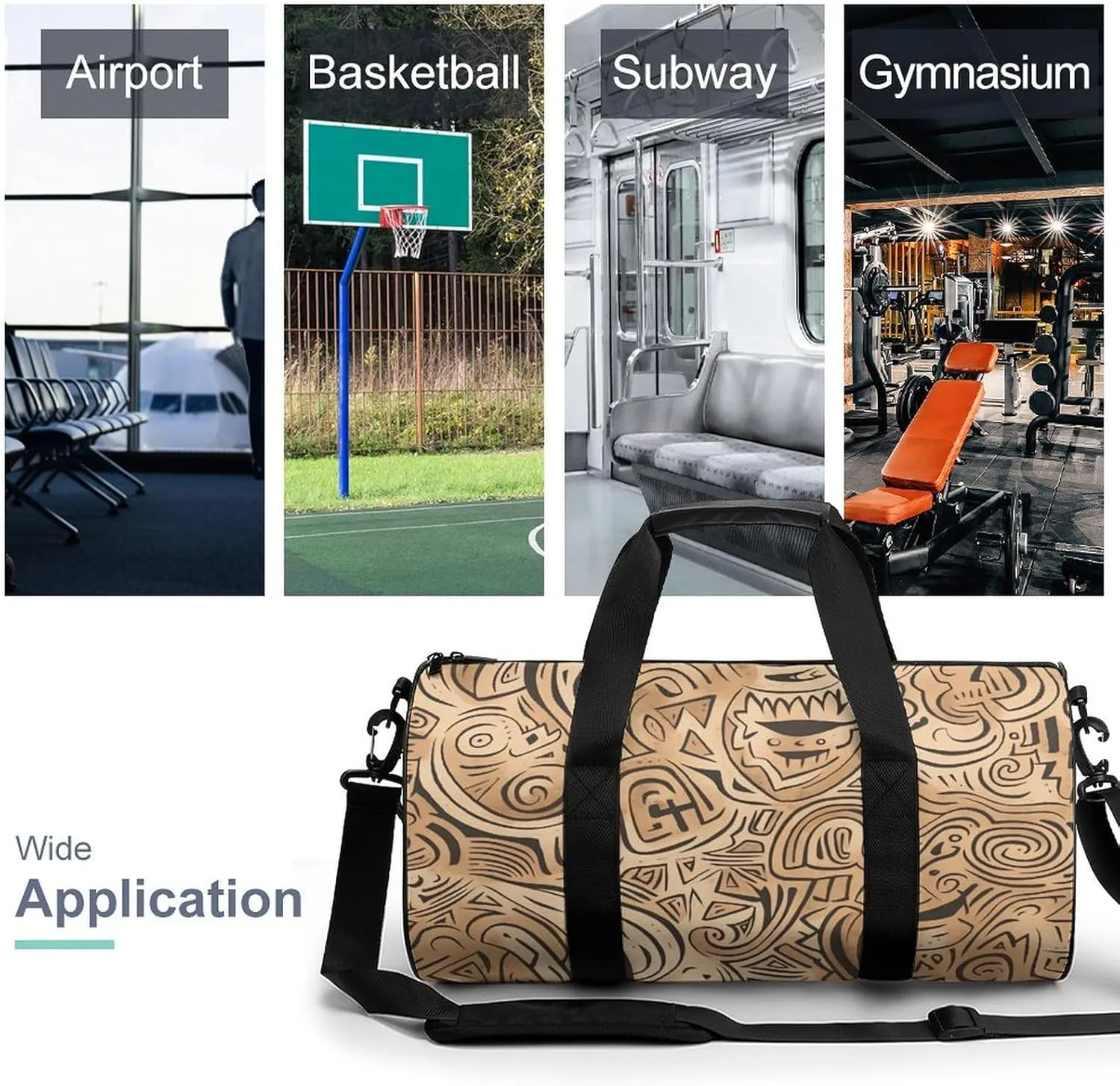 Sports Gym Bag for Women Men Travel Duffel Bag Tote Weekender Bag Beige Hand-Painted Carry on Overnight Bag for Travel Swimming Fitness Workout Sports Duffle Bag