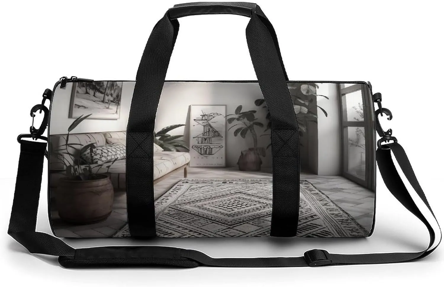 Sports Gym Bag for Women Men Travel Duffel Bag Tote Weekender Bag Black And White Style Room Carry on Overnight Bag for Travel Swimming Fitness Workout Sports Duffle Bag