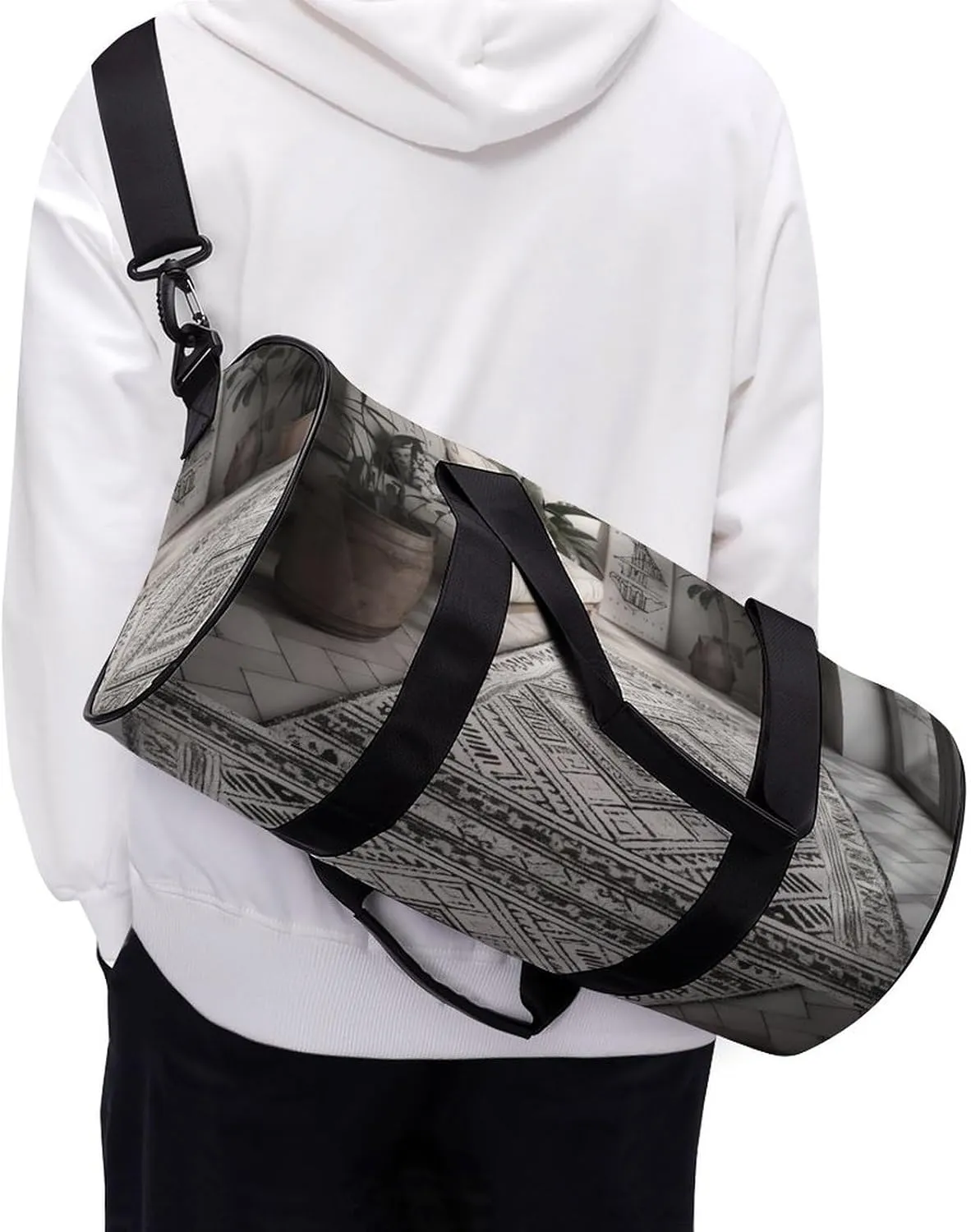 Sports Gym Bag for Women Men Travel Duffel Bag Tote Weekender Bag Black And White Style Room Carry on Overnight Bag for Travel Swimming Fitness Workout Sports Duffle Bag