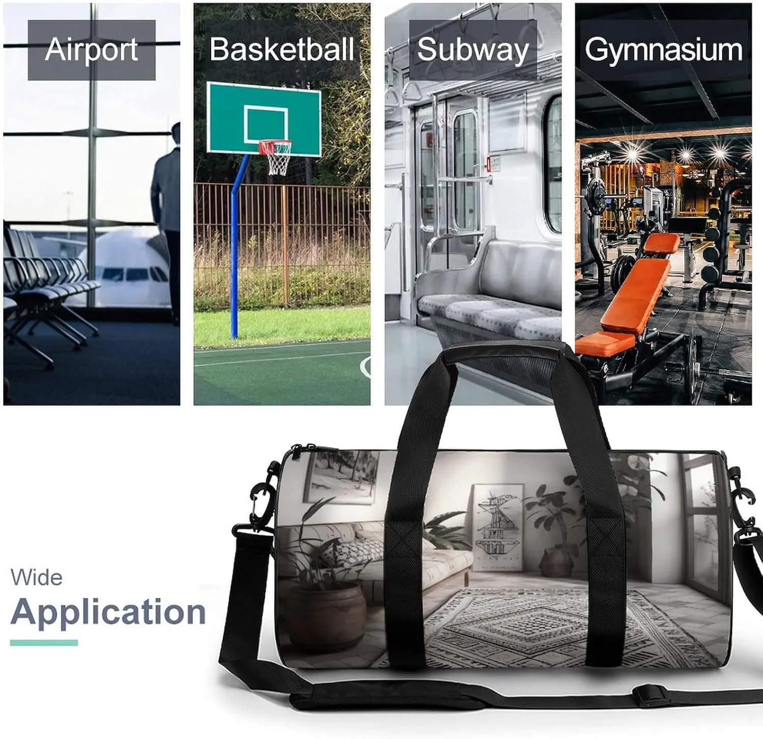 Sports Gym Bag for Women Men Travel Duffel Bag Tote Weekender Bag Black And White Style Room Carry on Overnight Bag for Travel Swimming Fitness Workout Sports Duffle Bag
