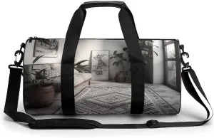 Sports Gym Bag for Women Men Travel Duffel Bag Tote Weekender Bag Black And White Style Room Carry on Overnight Bag for Travel Swimming Fitness Workout Sports Duffle Bag
