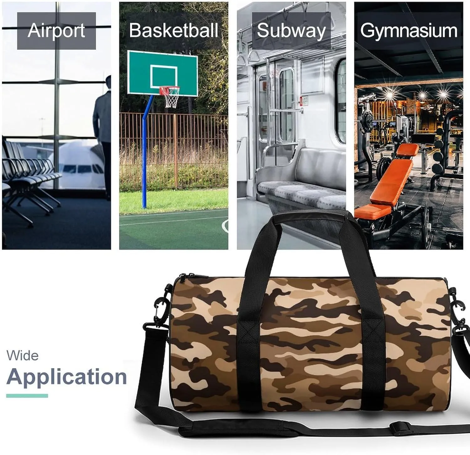 Sports Gym Bag for Women Men Travel Duffel Bag Tote Weekender Bag Brown Camouflage Carry on Overnight Bag for Travel Swimming Fitness Workout Sports Duffle Bag