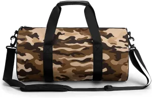 Sports Gym Bag for Women Men Travel Duffel Bag Tote Weekender Bag Brown Camouflage Carry on Overnight Bag for Travel Swimming Fitness Workout Sports Duffle Bag