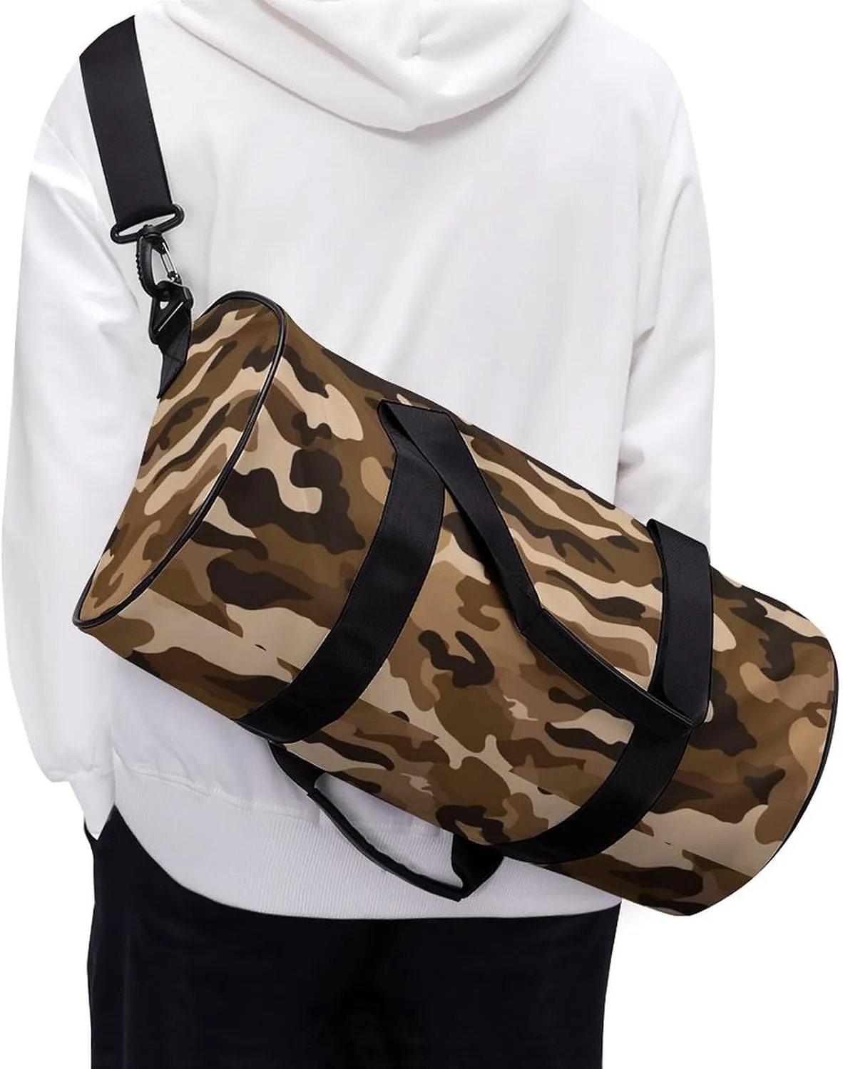 Sports Gym Bag for Women Men Travel Duffel Bag Tote Weekender Bag Brown Camouflage Carry on Overnight Bag for Travel Swimming Fitness Workout Sports Duffle Bag
