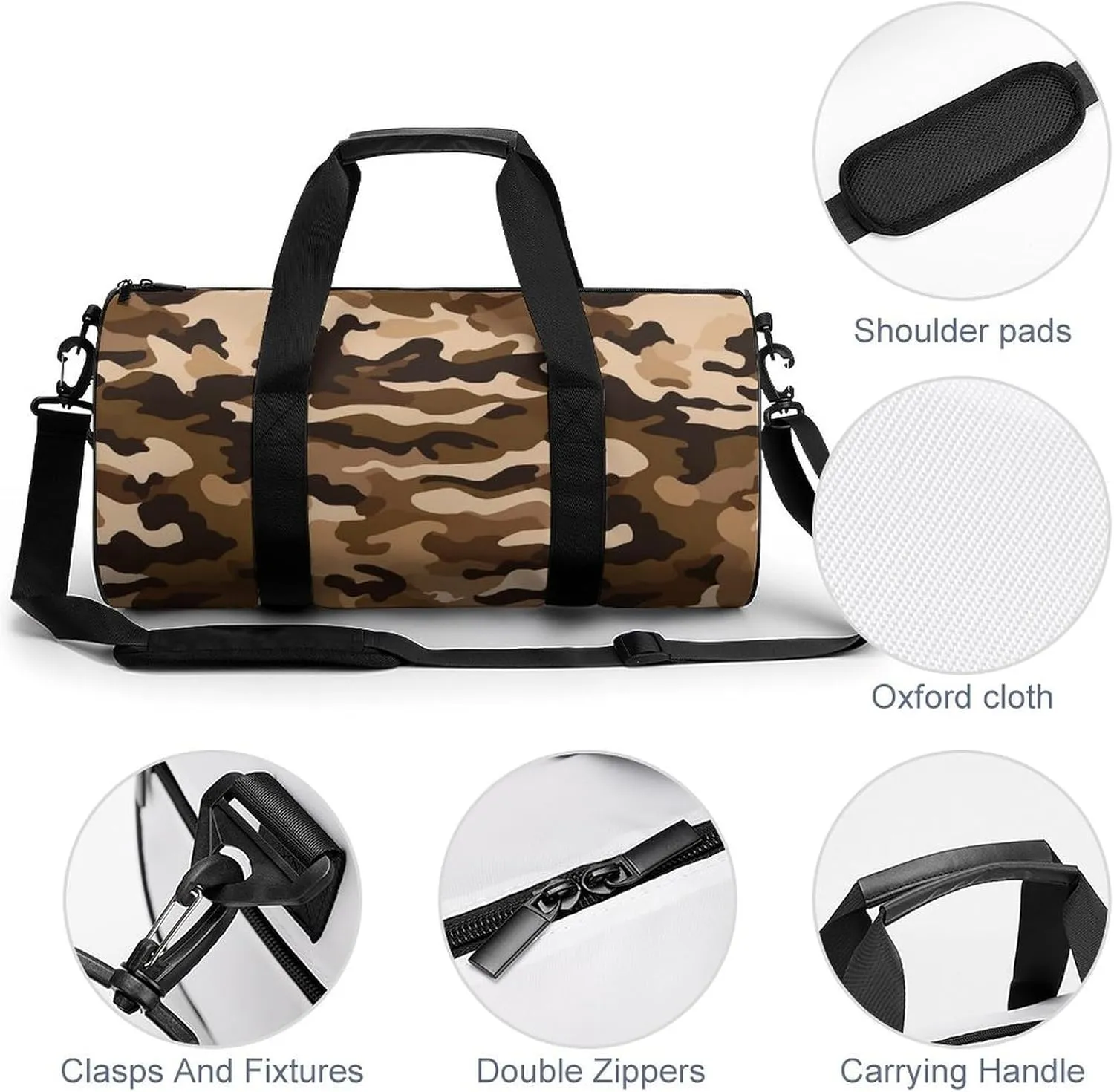 Sports Gym Bag for Women Men Travel Duffel Bag Tote Weekender Bag Brown Camouflage Carry on Overnight Bag for Travel Swimming Fitness Workout Sports Duffle Bag