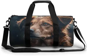 Sports Gym Bag for Women Men Travel Duffel Bag Tote Weekender Bag Brown Eyes Dog Carry on Overnight Bag for Travel Swimming Fitness Workout Sports Duffle Bag