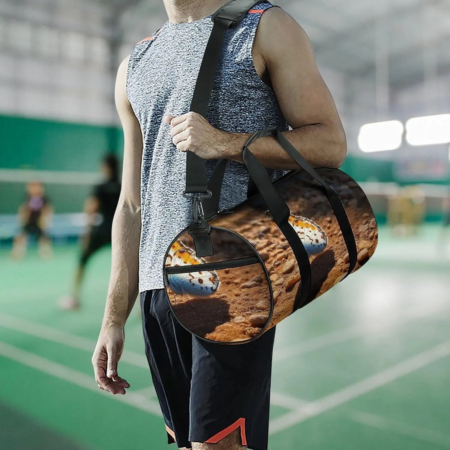 Sports Gym Bag for Women Men Travel Duffel Bag Tote Weekender Bag Butterfly on The Road Carry on Overnight Bag for Travel Swimming Fitness Workout Sports Duffle Bag