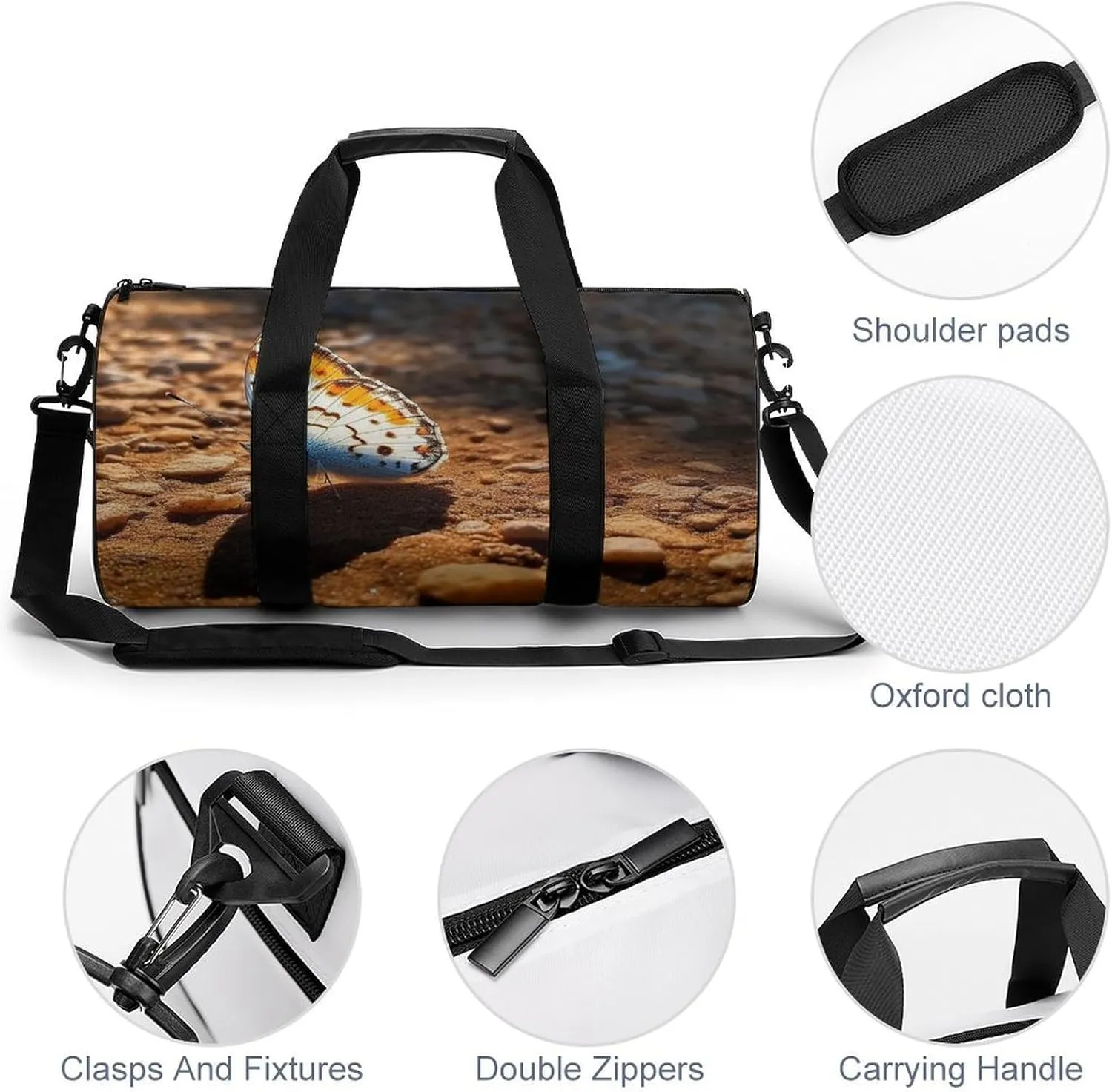 Sports Gym Bag for Women Men Travel Duffel Bag Tote Weekender Bag Butterfly on The Road Carry on Overnight Bag for Travel Swimming Fitness Workout Sports Duffle Bag