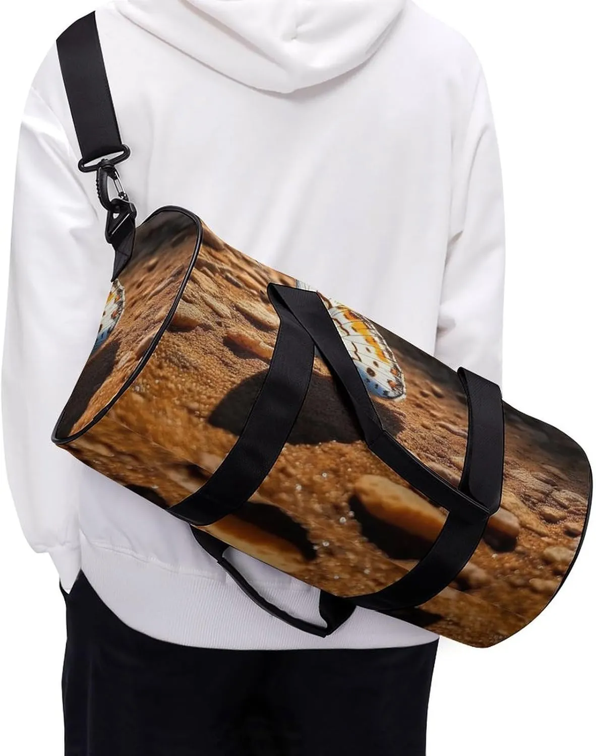 Sports Gym Bag for Women Men Travel Duffel Bag Tote Weekender Bag Butterfly on The Road Carry on Overnight Bag for Travel Swimming Fitness Workout Sports Duffle Bag