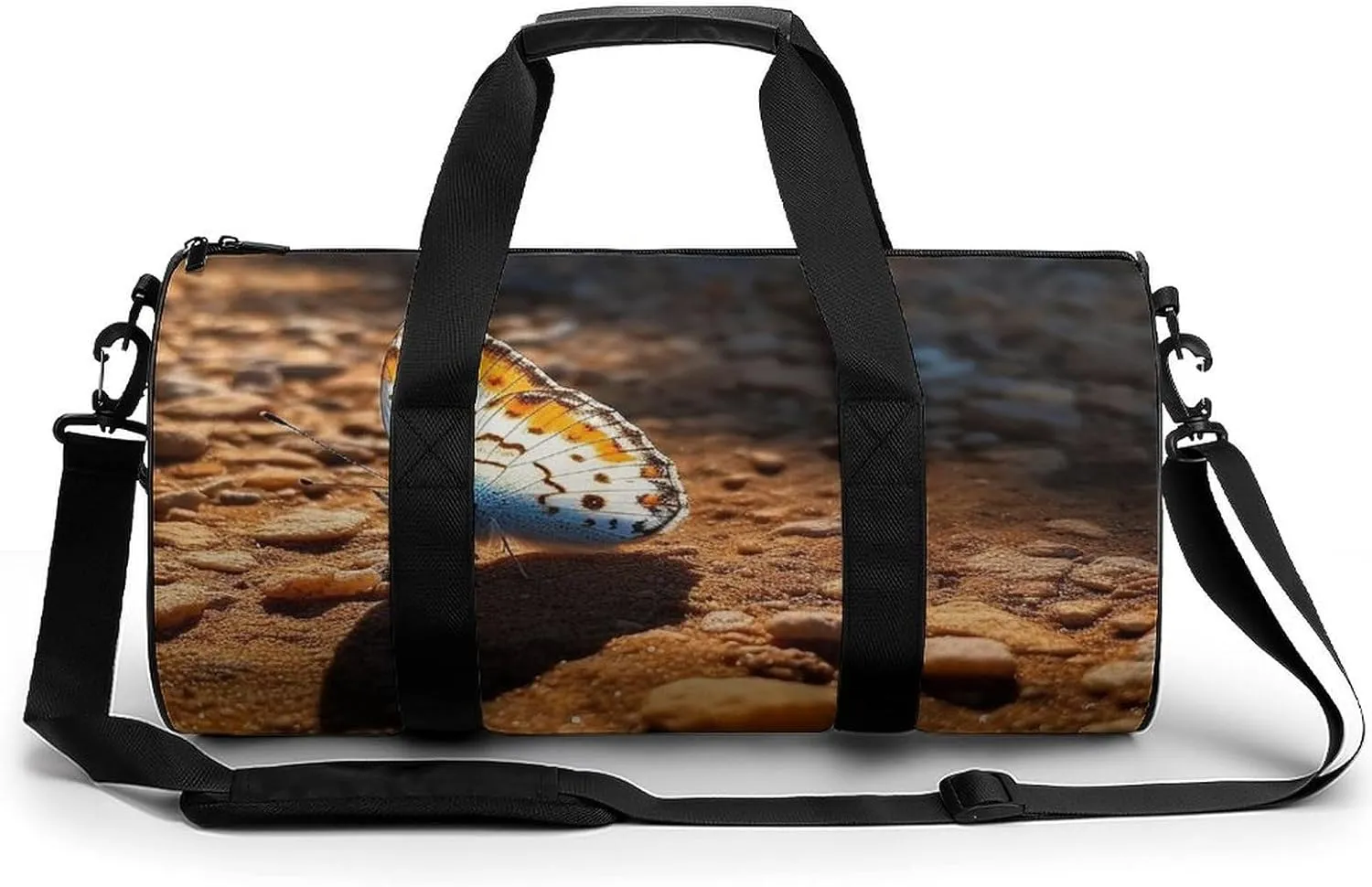 Sports Gym Bag for Women Men Travel Duffel Bag Tote Weekender Bag Butterfly on The Road Carry on Overnight Bag for Travel Swimming Fitness Workout Sports Duffle Bag