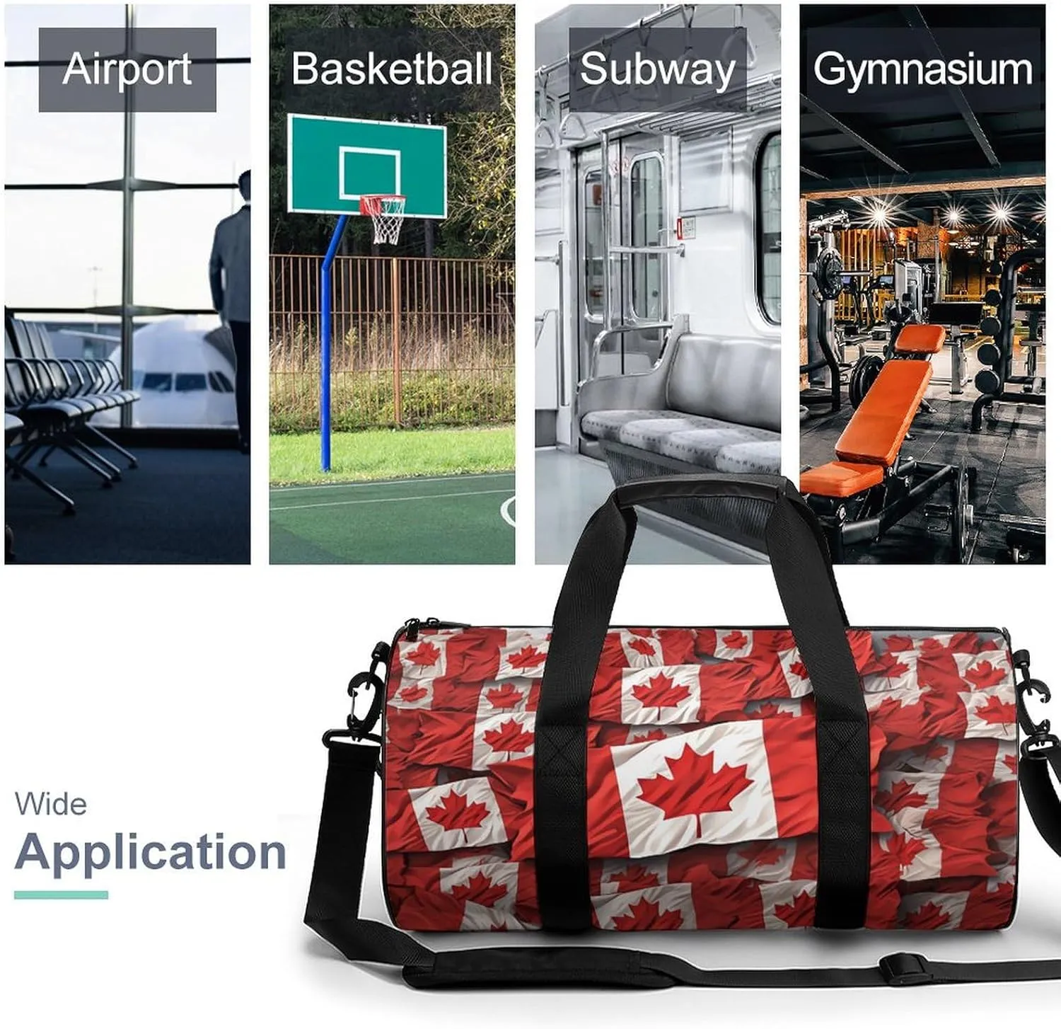 Sports Gym Bag for Women Men Travel Duffel Bag Tote Weekender Bag Canadian Flag Carry on Overnight Bag for Travel Swimming Fitness Workout Sports Duffle Bag