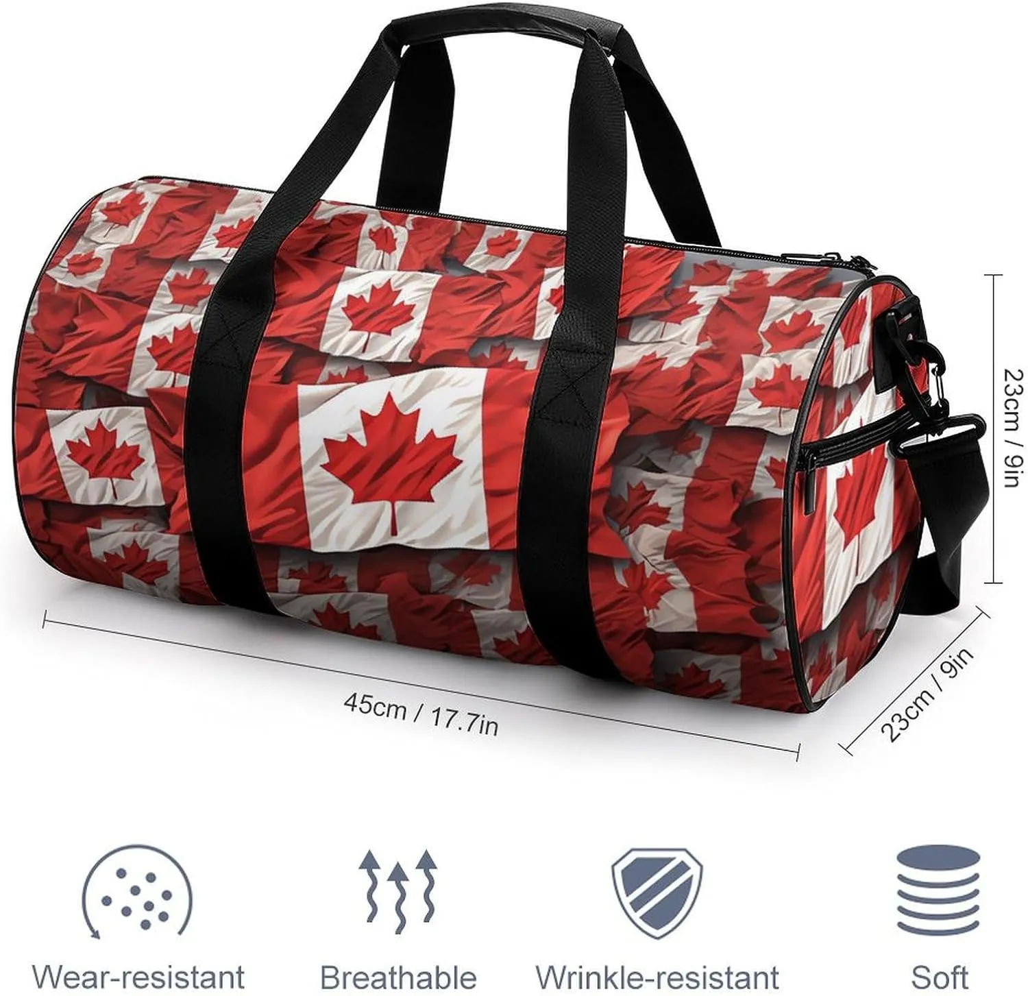 Sports Gym Bag for Women Men Travel Duffel Bag Tote Weekender Bag Canadian Flag Carry on Overnight Bag for Travel Swimming Fitness Workout Sports Duffle Bag
