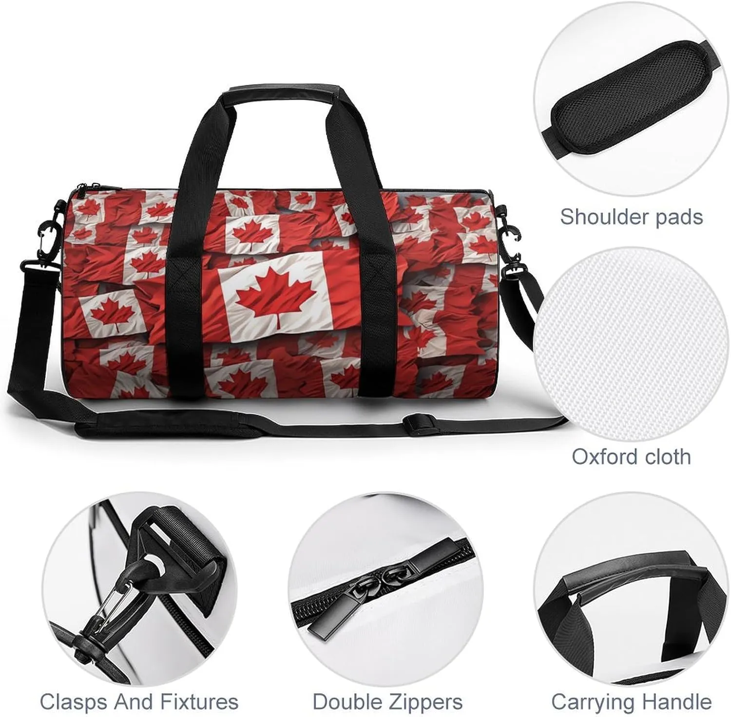 Sports Gym Bag for Women Men Travel Duffel Bag Tote Weekender Bag Canadian Flag Carry on Overnight Bag for Travel Swimming Fitness Workout Sports Duffle Bag