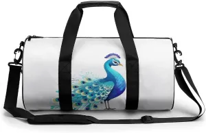 Sports Gym Bag for Women Men Travel Duffel Bag Tote Weekender Bag Cartoon Blue Peacock Carry on Overnight Bag for Travel Swimming Fitness Workout Sports Duffle Bag
