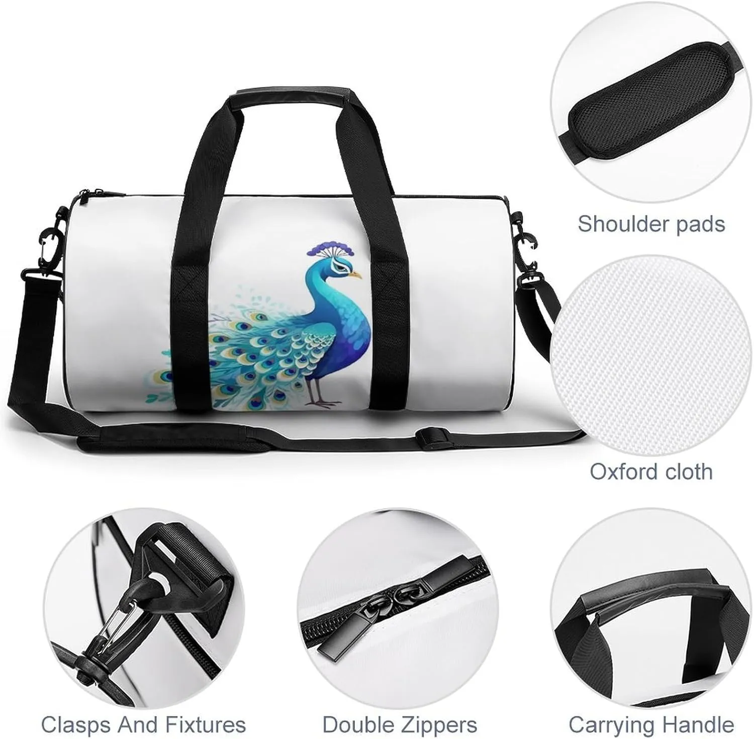 Sports Gym Bag for Women Men Travel Duffel Bag Tote Weekender Bag Cartoon Blue Peacock Carry on Overnight Bag for Travel Swimming Fitness Workout Sports Duffle Bag