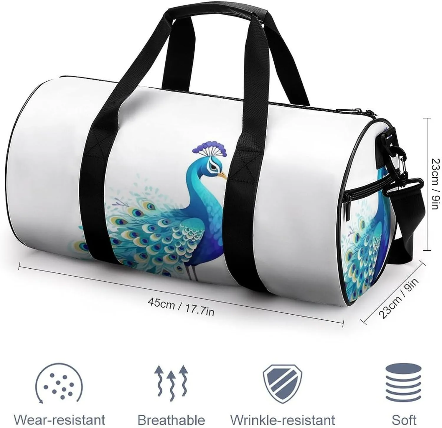 Sports Gym Bag for Women Men Travel Duffel Bag Tote Weekender Bag Cartoon Blue Peacock Carry on Overnight Bag for Travel Swimming Fitness Workout Sports Duffle Bag