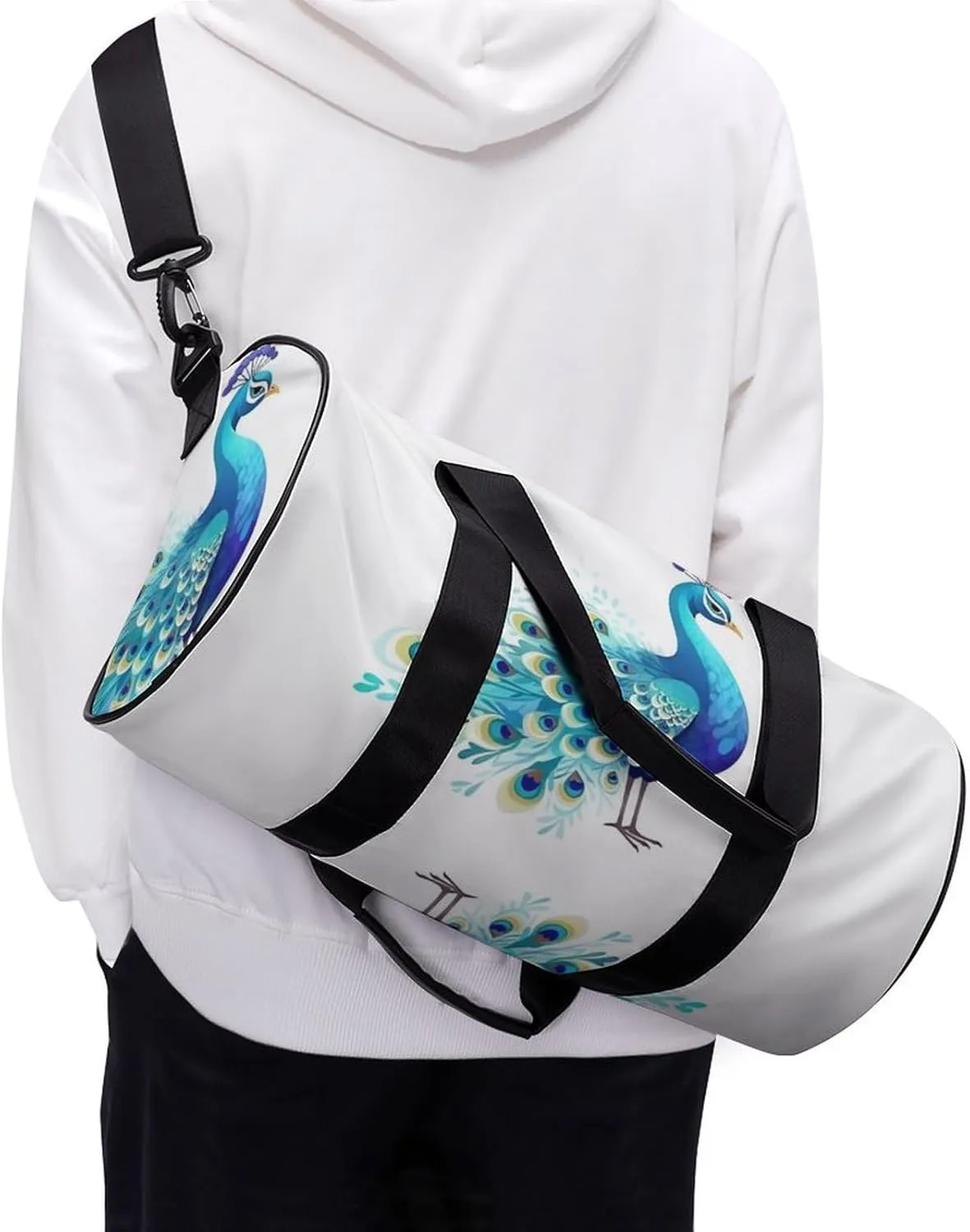 Sports Gym Bag for Women Men Travel Duffel Bag Tote Weekender Bag Cartoon Blue Peacock Carry on Overnight Bag for Travel Swimming Fitness Workout Sports Duffle Bag
