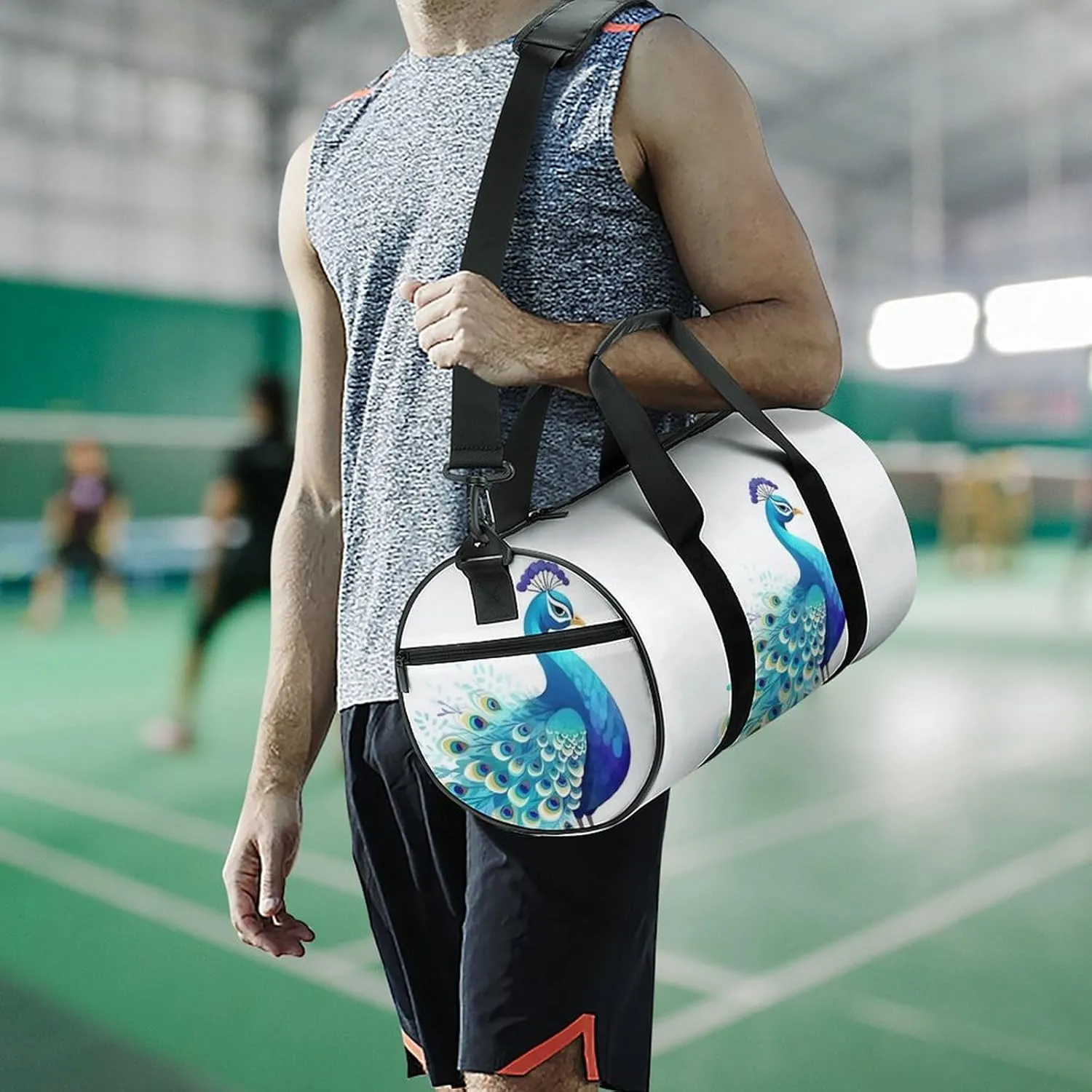 Sports Gym Bag for Women Men Travel Duffel Bag Tote Weekender Bag Cartoon Blue Peacock Carry on Overnight Bag for Travel Swimming Fitness Workout Sports Duffle Bag