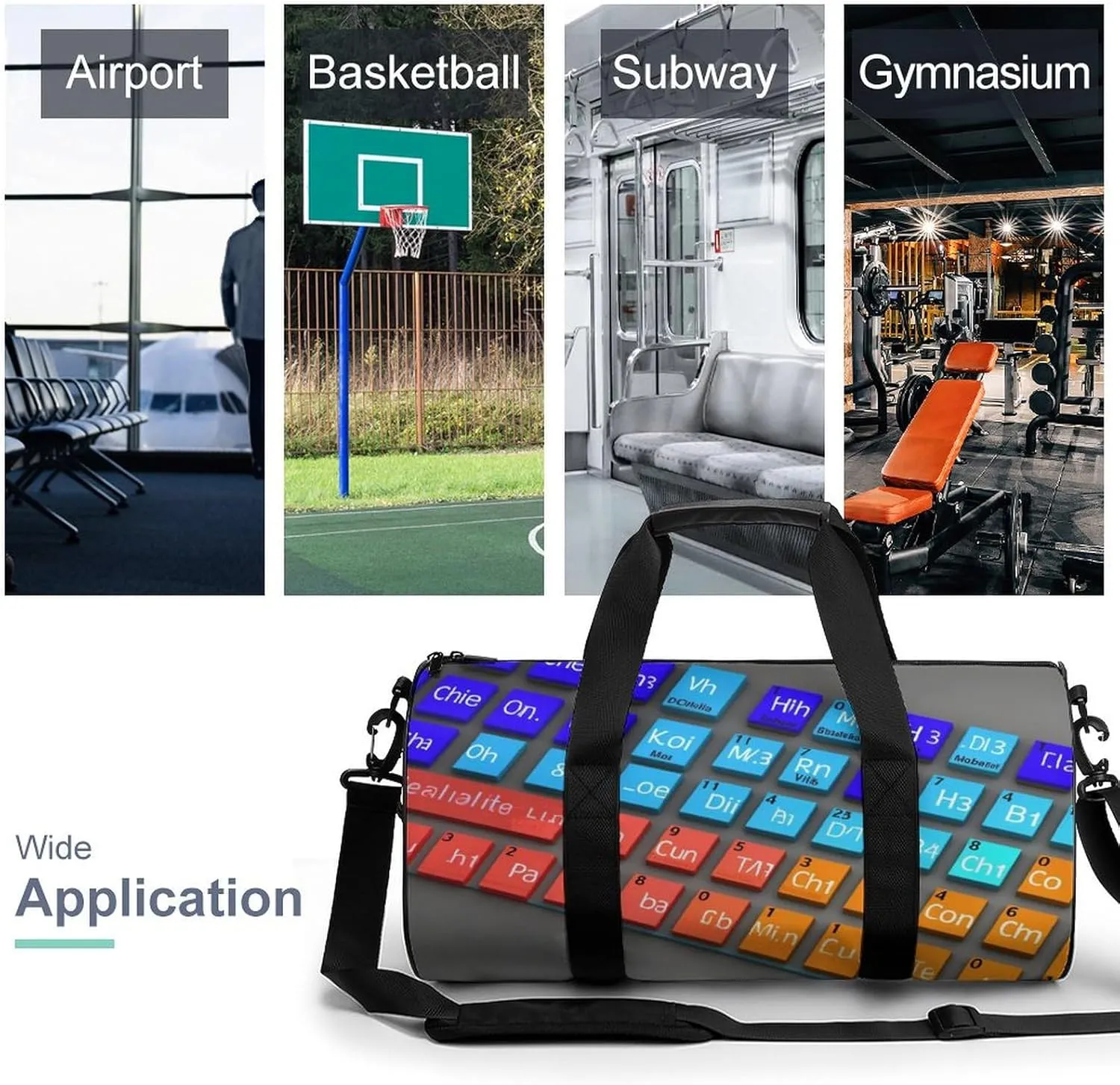 Sports Gym Bag for Women Men Travel Duffel Bag Tote Weekender Bag Chemical Periodic Table Carry on Overnight Bag for Travel Swimming Fitness Workout Sports Duffle Bag