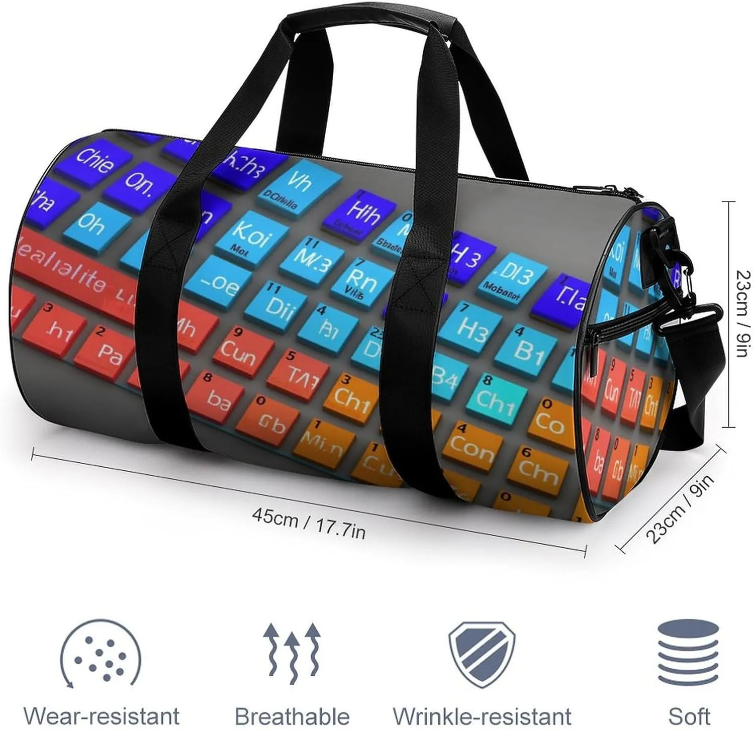 Sports Gym Bag for Women Men Travel Duffel Bag Tote Weekender Bag Chemical Periodic Table Carry on Overnight Bag for Travel Swimming Fitness Workout Sports Duffle Bag