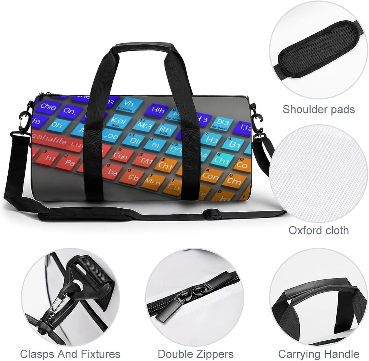 Sports Gym Bag for Women Men Travel Duffel Bag Tote Weekender Bag Chemical Periodic Table Carry on Overnight Bag for Travel Swimming Fitness Workout Sports Duffle Bag