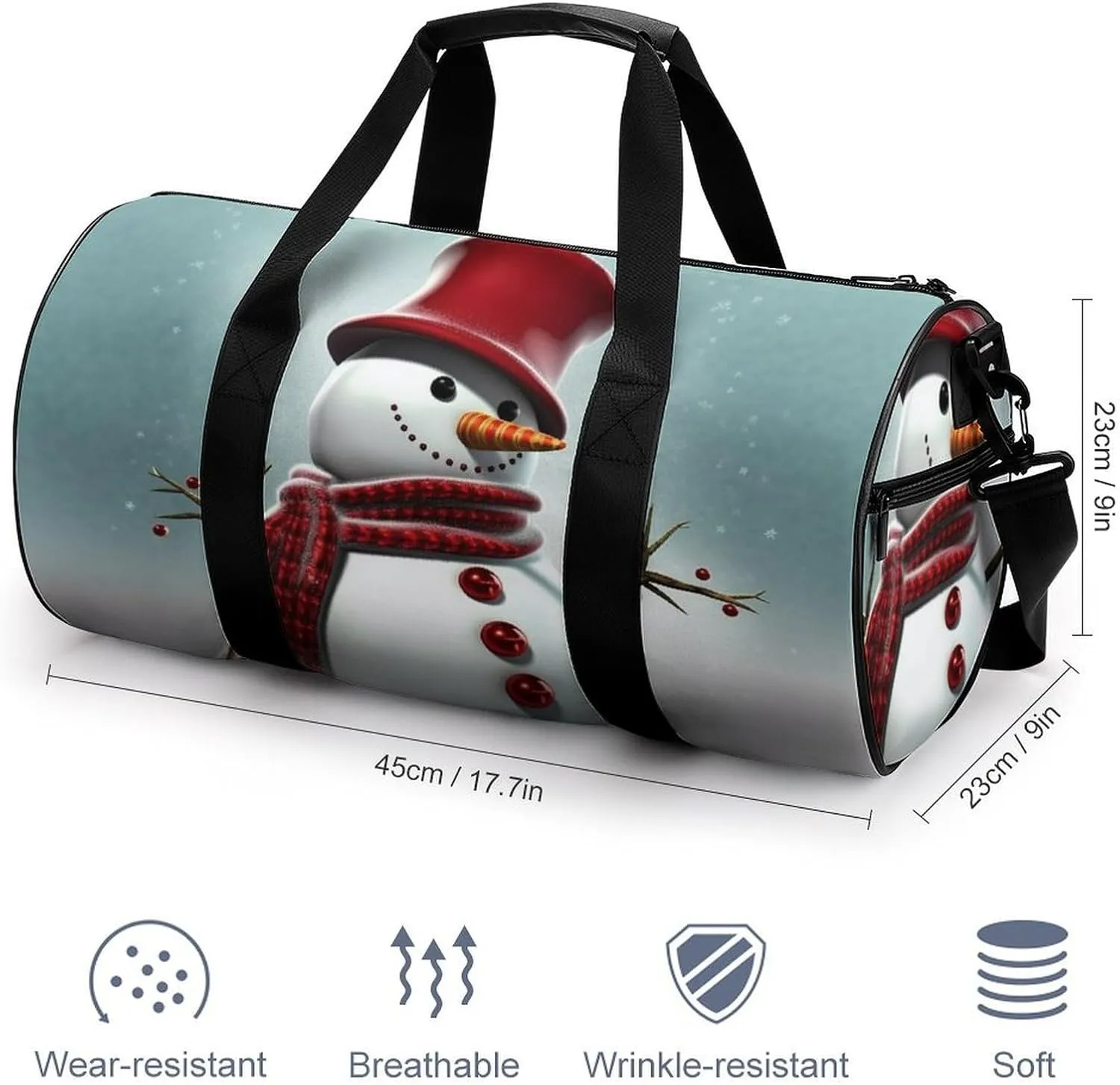 Sports Gym Bag for Women Men Travel Duffel Bag Tote Weekender Bag Christmas Snowman Carry on Overnight Bag for Travel Swimming Fitness Workout Sports Duffle Bag