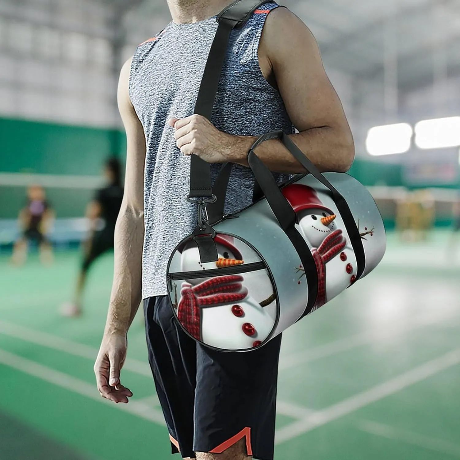 Sports Gym Bag for Women Men Travel Duffel Bag Tote Weekender Bag Christmas Snowman Carry on Overnight Bag for Travel Swimming Fitness Workout Sports Duffle Bag