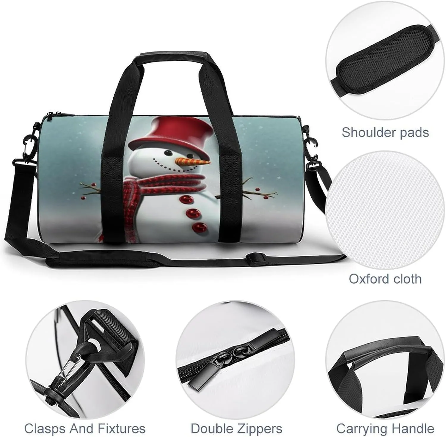 Sports Gym Bag for Women Men Travel Duffel Bag Tote Weekender Bag Christmas Snowman Carry on Overnight Bag for Travel Swimming Fitness Workout Sports Duffle Bag