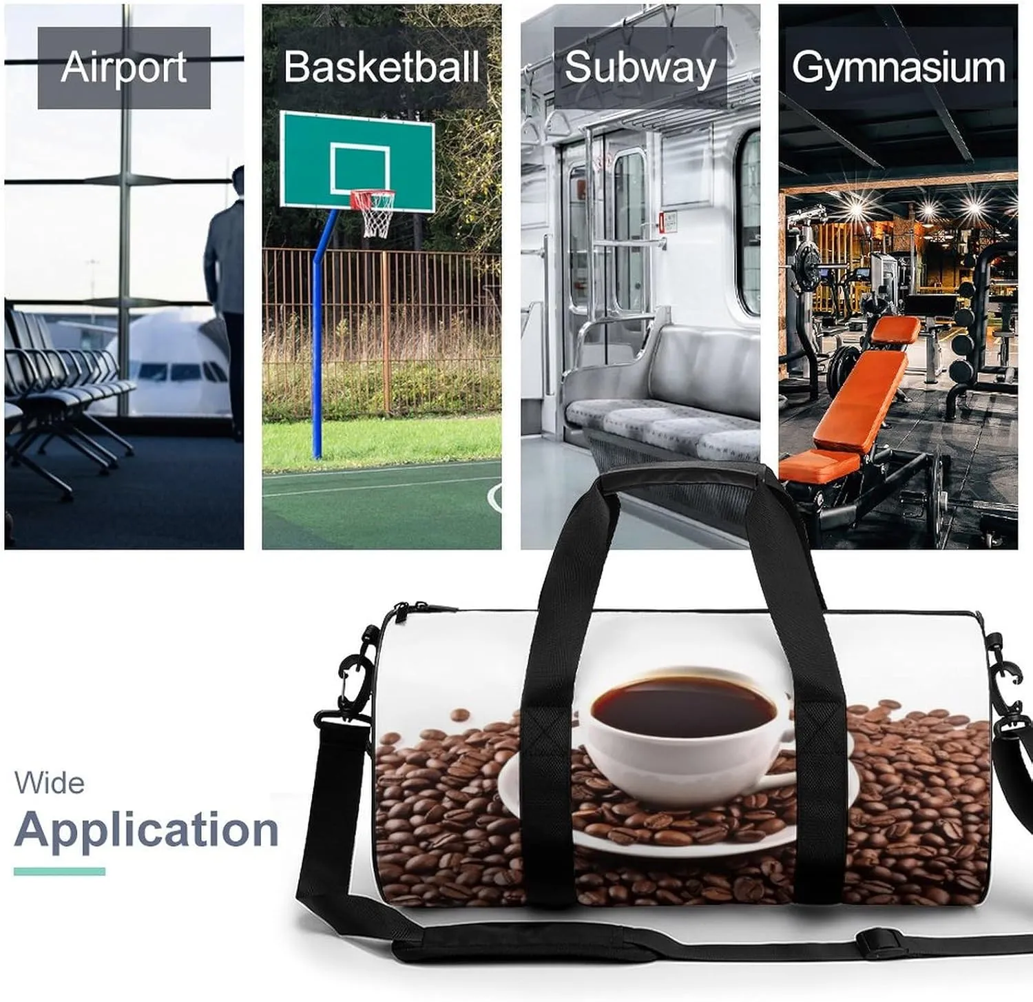 Sports Gym Bag for Women Men Travel Duffel Bag Tote Weekender Bag Coffee Beans & Cup Carry on Overnight Bag for Travel Swimming Fitness Workout Sports Duffle Bag