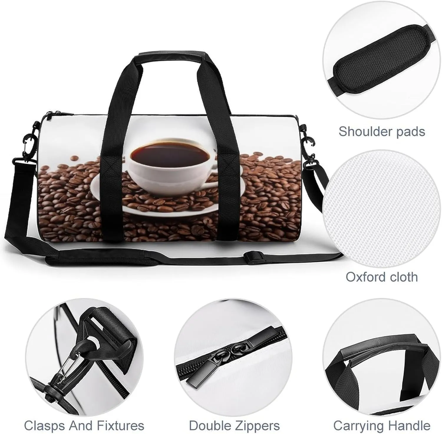Sports Gym Bag for Women Men Travel Duffel Bag Tote Weekender Bag Coffee Beans & Cup Carry on Overnight Bag for Travel Swimming Fitness Workout Sports Duffle Bag