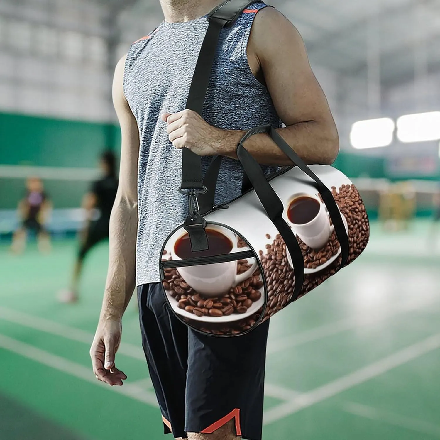 Sports Gym Bag for Women Men Travel Duffel Bag Tote Weekender Bag Coffee Beans & Cup Carry on Overnight Bag for Travel Swimming Fitness Workout Sports Duffle Bag
