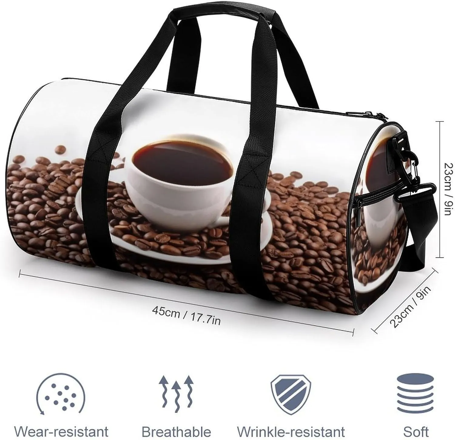 Sports Gym Bag for Women Men Travel Duffel Bag Tote Weekender Bag Coffee Beans & Cup Carry on Overnight Bag for Travel Swimming Fitness Workout Sports Duffle Bag