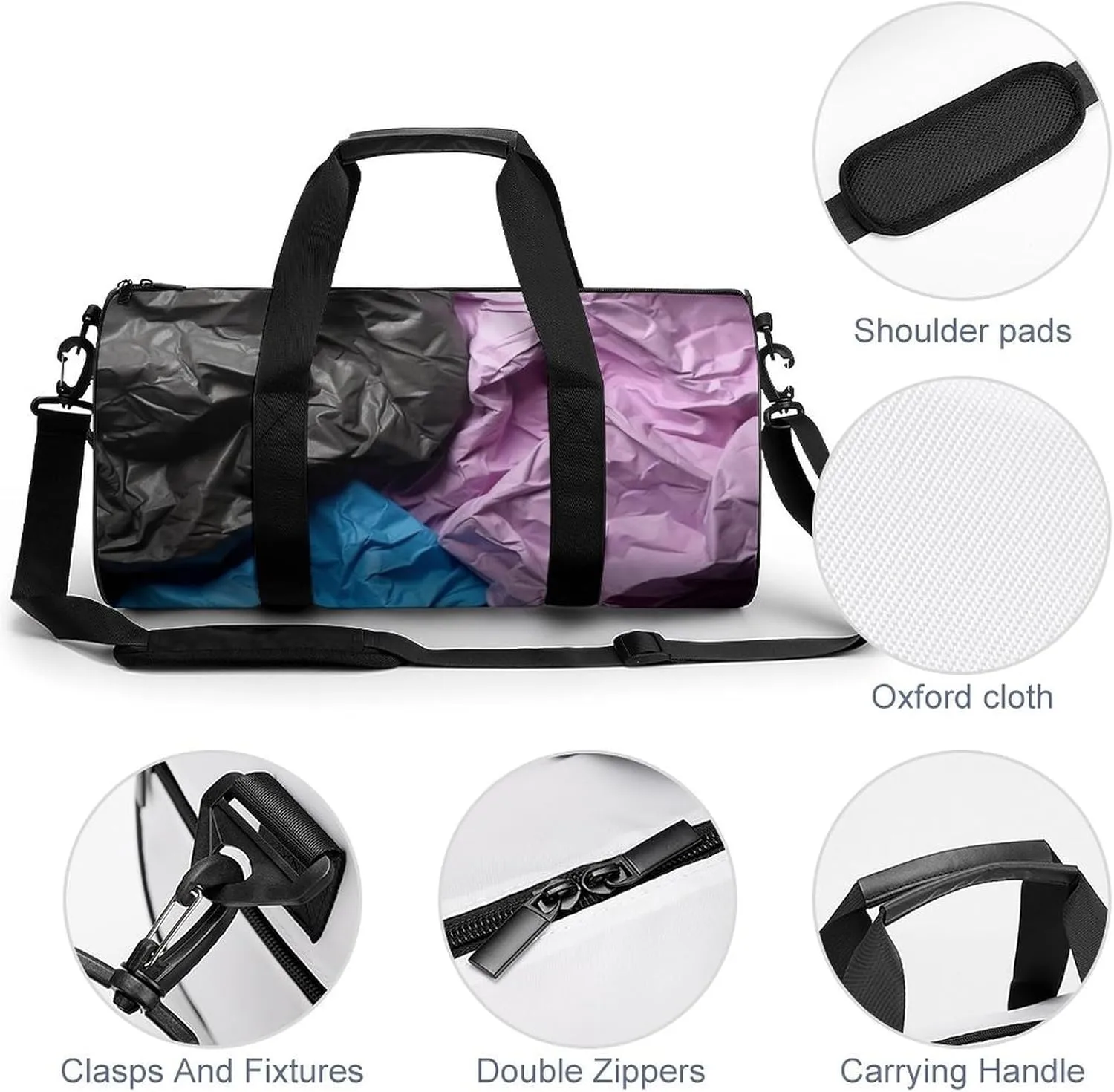 Sports Gym Bag for Women Men Travel Duffel Bag Tote Weekender Bag Crumpled Paper Carry on Overnight Bag for Travel Swimming Fitness Workout Sports Duffle Bag